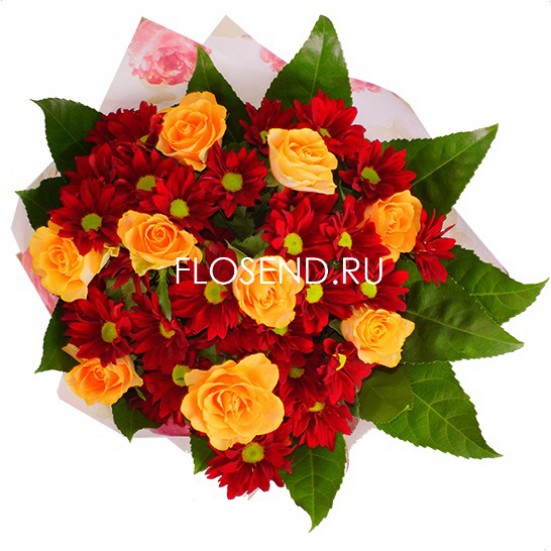 Сборный букет из роз и хризантем - фото 3