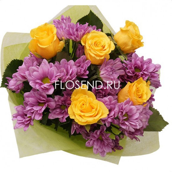 Букет из фиолетовых хризантем - фото 2